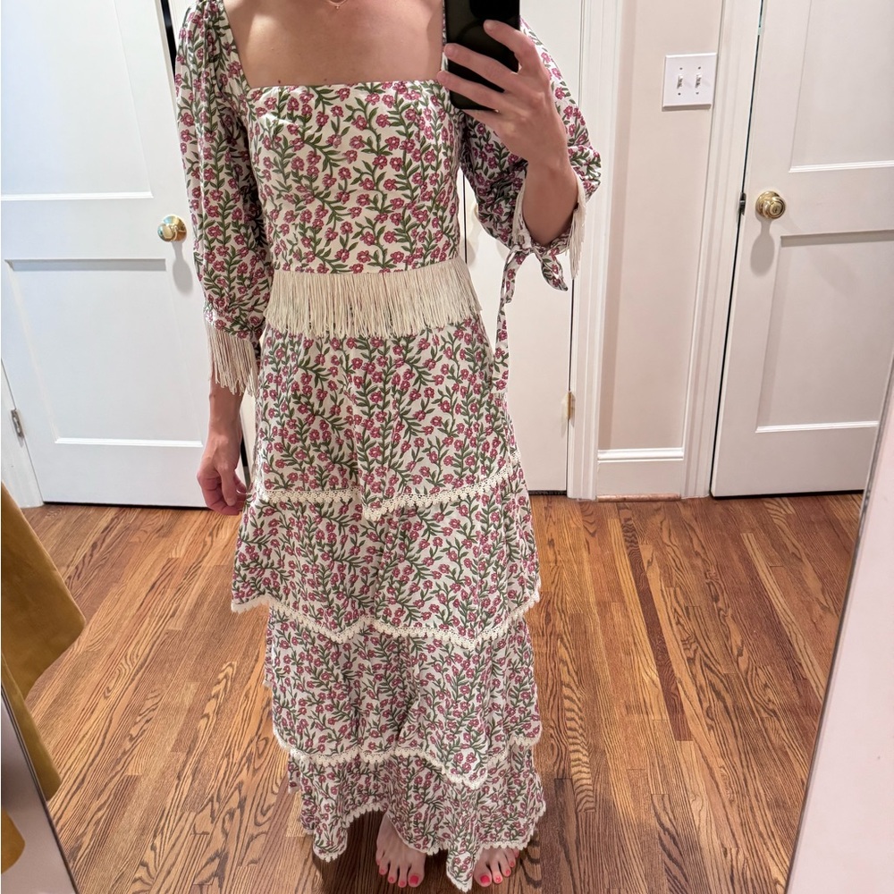 Small EDDY Dress in Green/Pink Floral 100% Cotton EUC